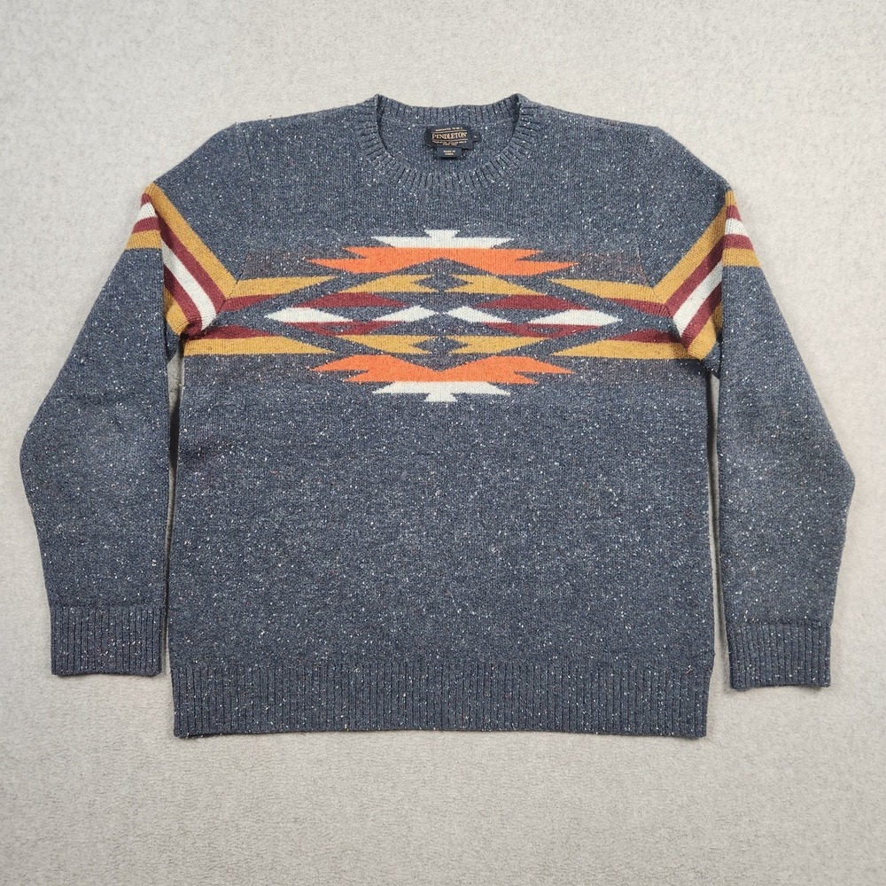 Pendleton Sweater Womens Large Blue  Aztec Heritage Wool Crewneck‎ Pullover